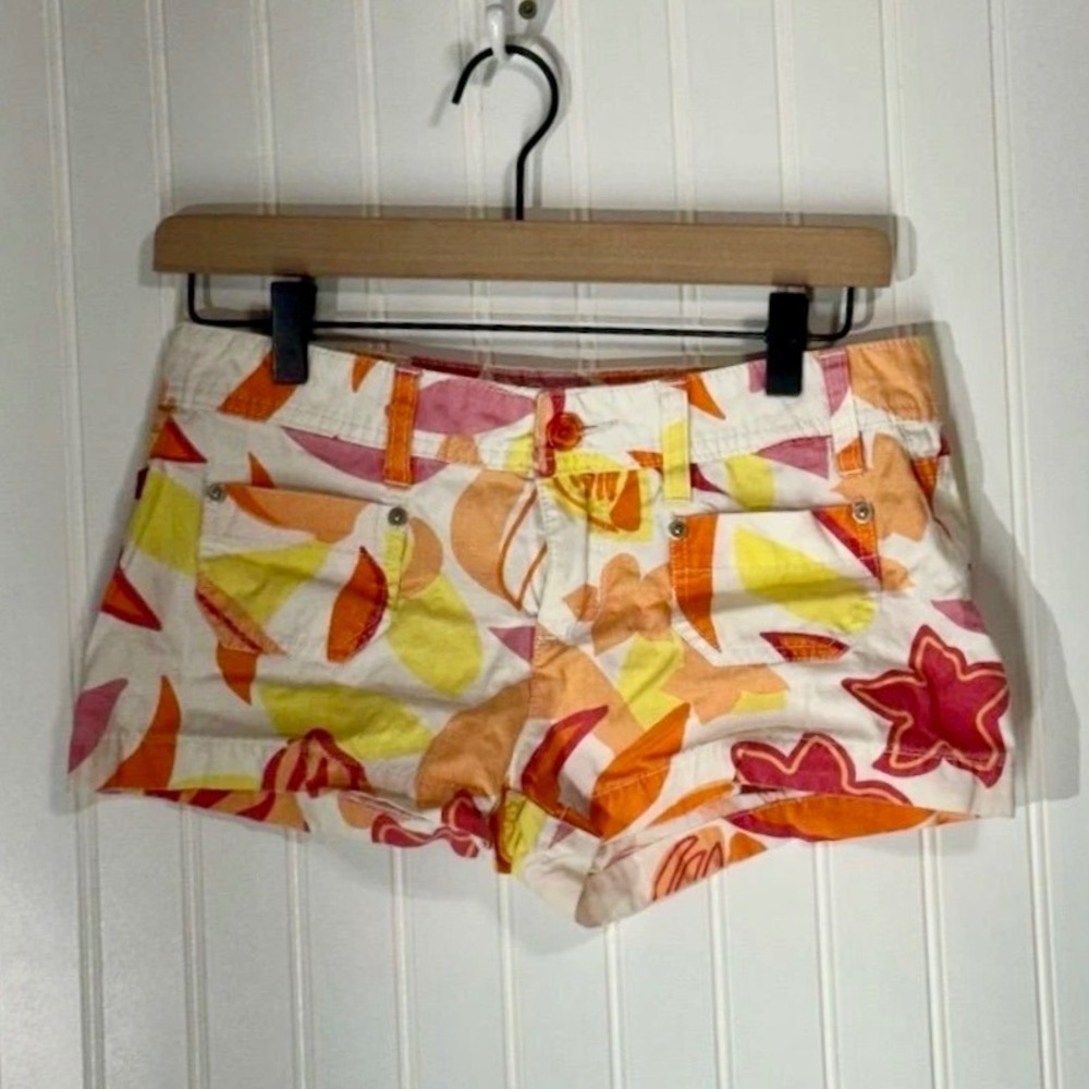 Vintage Y2K Bongo Shorts Size 3 Floral Tropical Print Boho Festival Ramie Cotton
